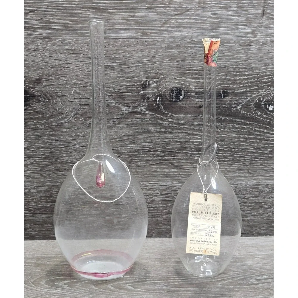Jacopo Poli Grappa Brandy Hand Blown Glass Bottle Lot 1989 Vintage Empty Italy